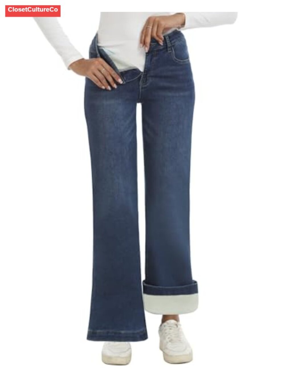 Fleece Lined Jeans High Rise Stretch Bell Bottom Winter Pants